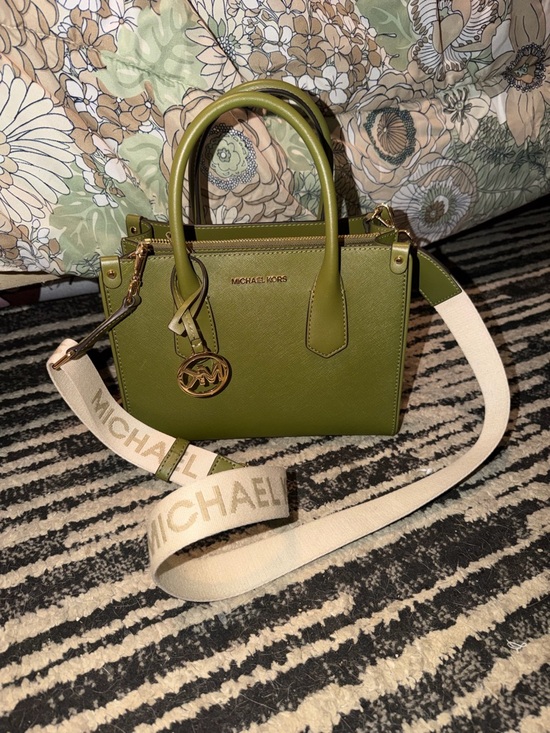 Michael Kors Handbags - Michael Kors Olive Green Saffiano Satchel with Branded Canvas Strap